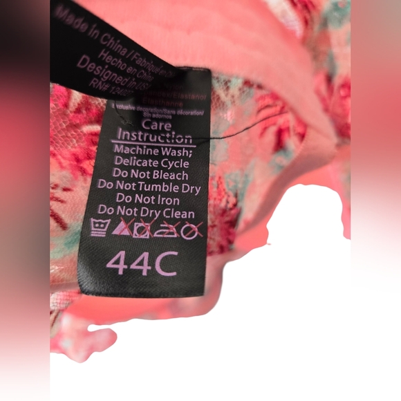 Black Fuschia By Secret Lace Pink Floral Lace Bra Size 44C - Picture 5 of 6